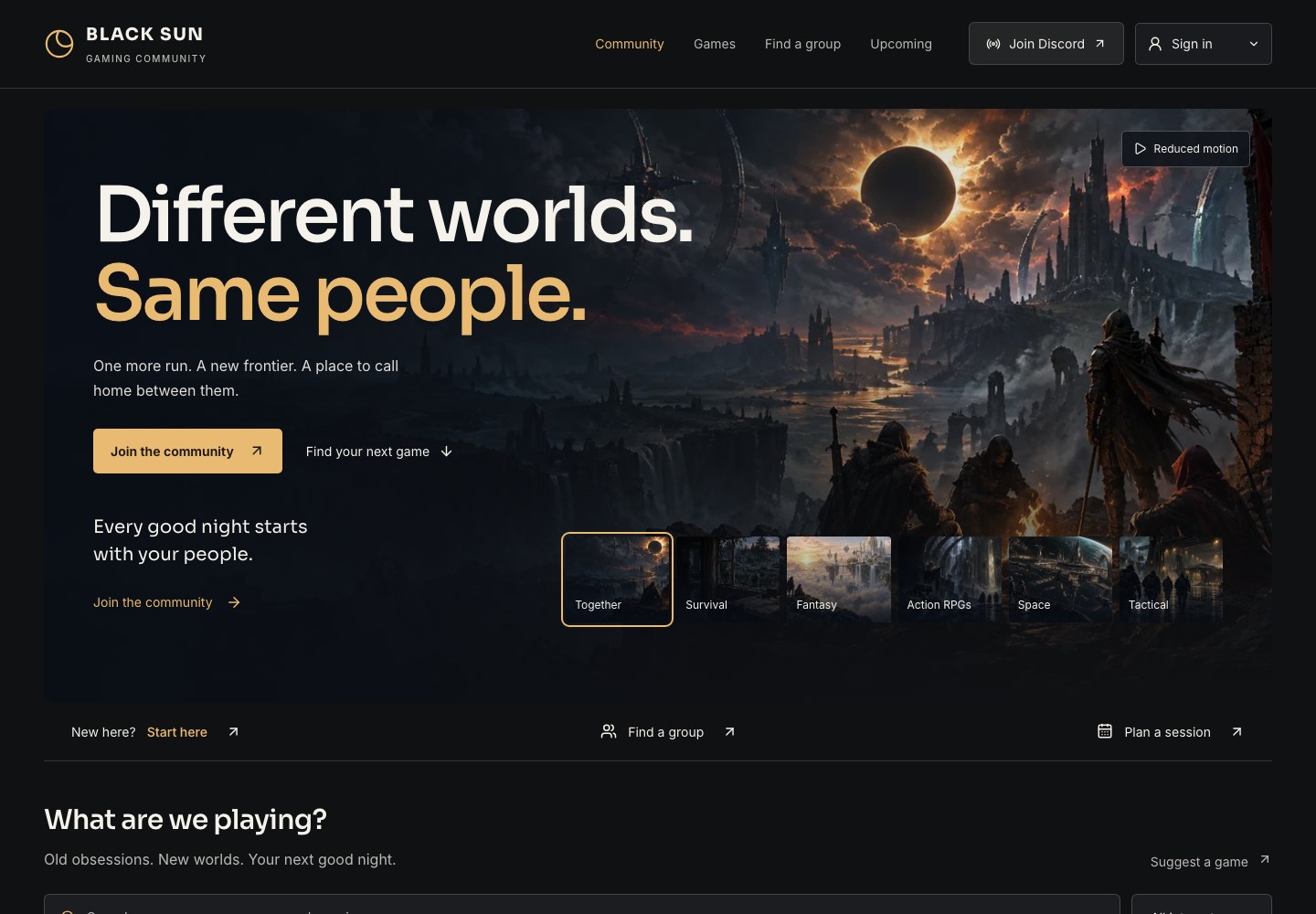 Black Sun website: Different worlds. Same people.